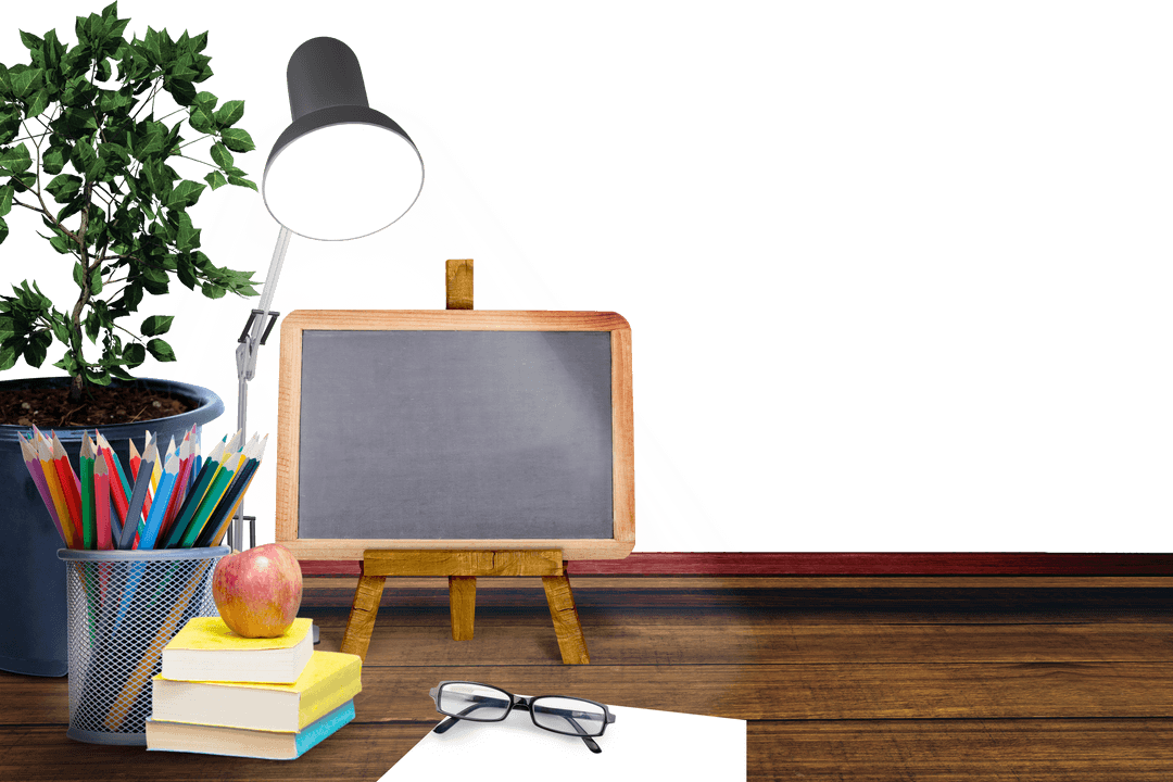Transparent Classroom Elements with Blackboard and Books