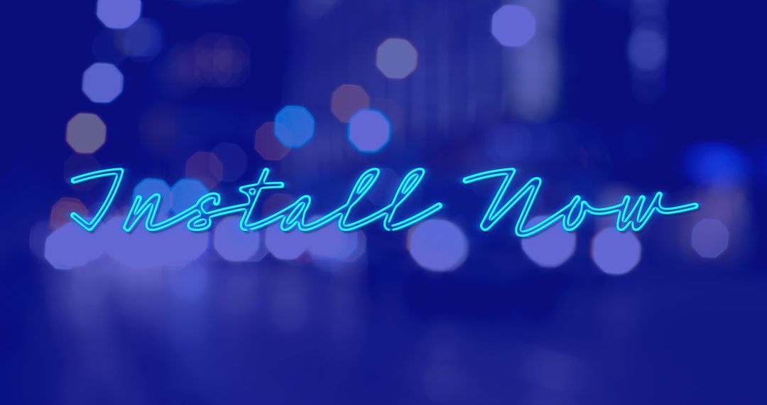 Install Now Text Glowing Over Blurred City Lights Night Scene
