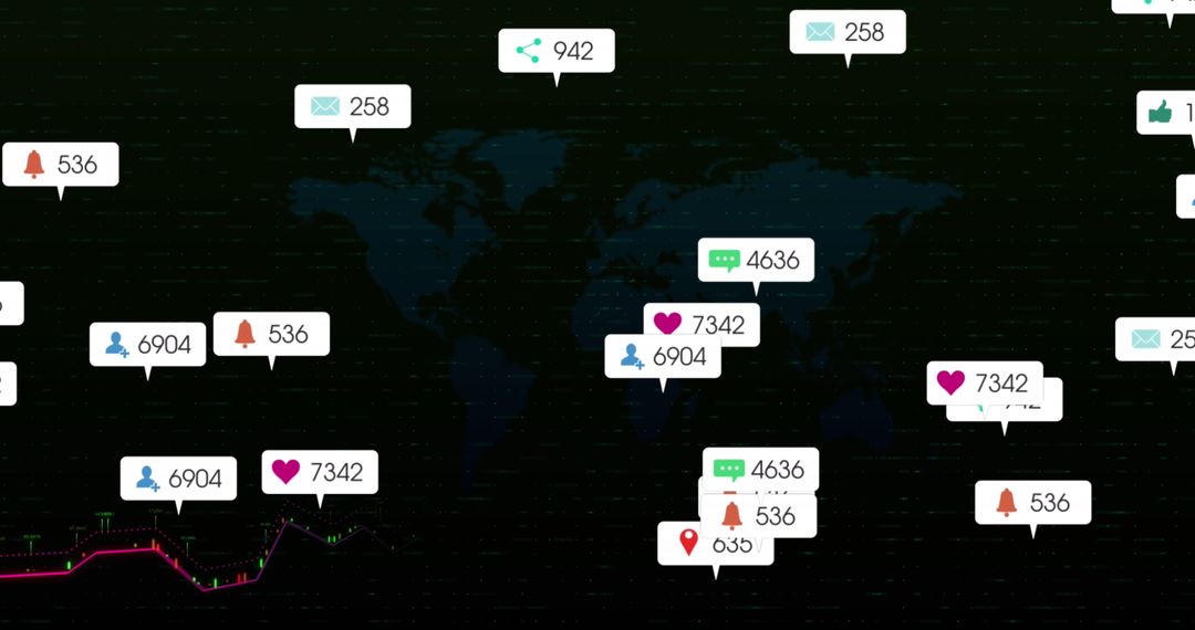 Social Media Interactions on World Map Background Symbolizing Global Connectivity
