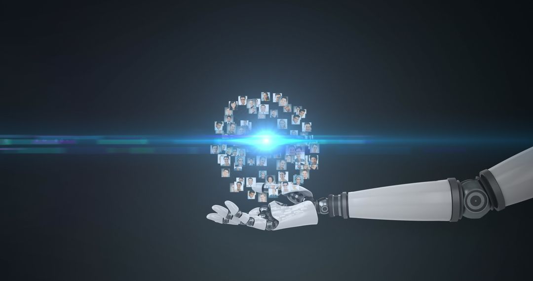 Robotic Hand Showcasing Digital Network of Connections