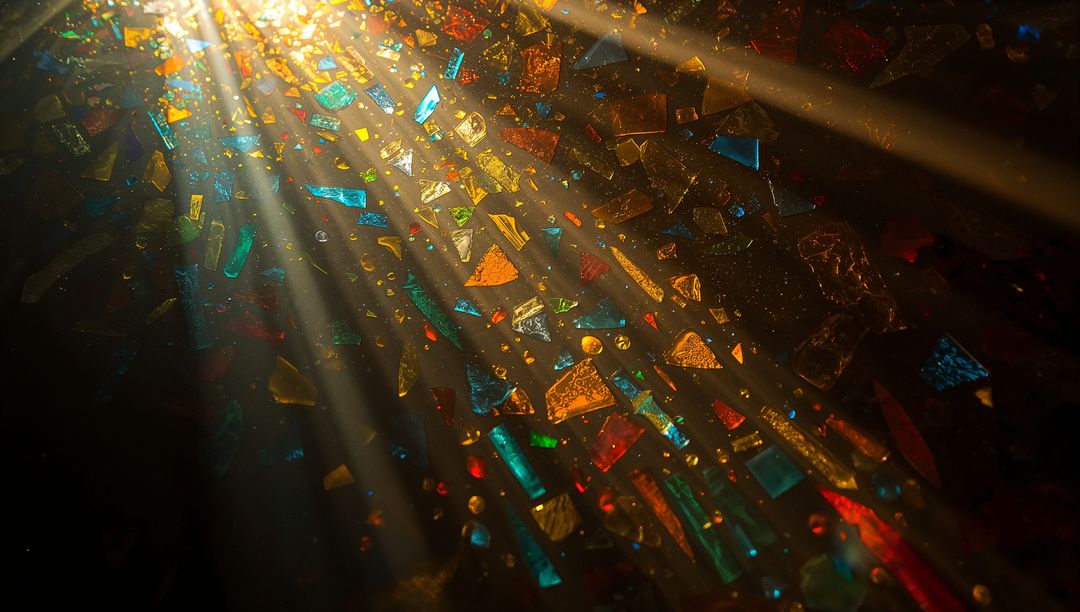 Vibrant Multicolored Glass Shards Sparkling in Golden Light