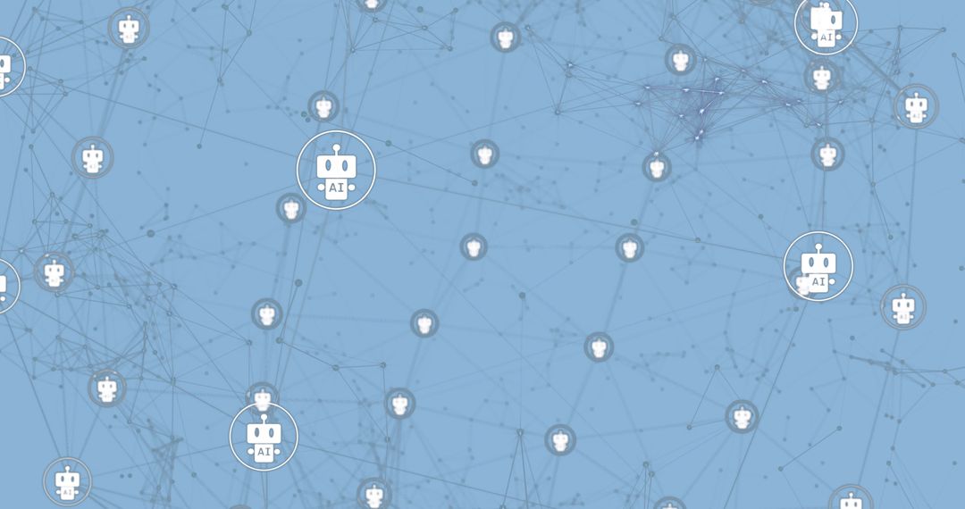 Network of AI Robots on Digital Interface Background