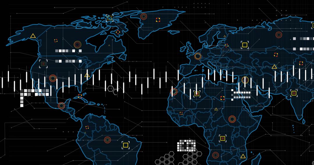 Digital Finance Data Processing on World Map Illustration
