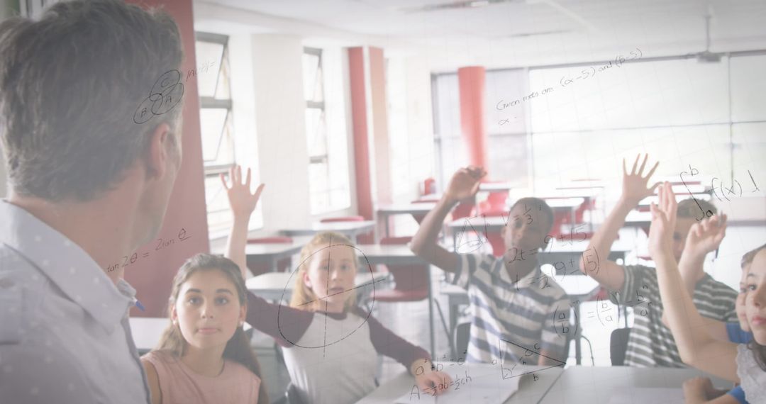 Children Engaged in Learning with Mathematical Concepts Overlay