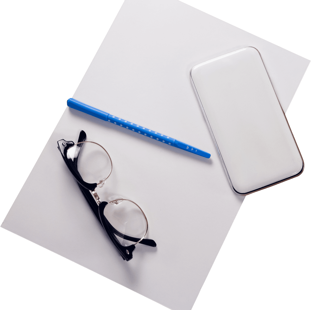 Office Essentials: Transparent Mobile, Spectacles, and Pen Display