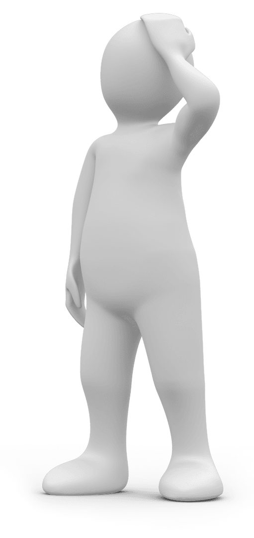 3D White Man Icon Hand on Head Transparent Background