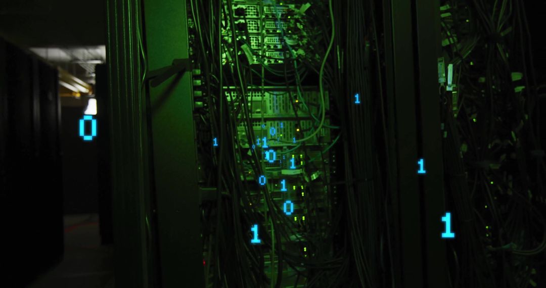Futuristic Server Room with Virtual Data Streams