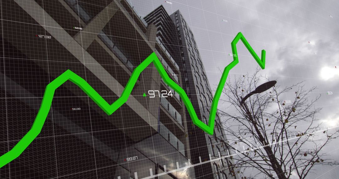 Finance Green Line Graph Overlapping Urban Building