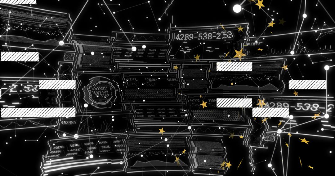 Abstract Futuristic Network with Numeric Codes and Gold Stars