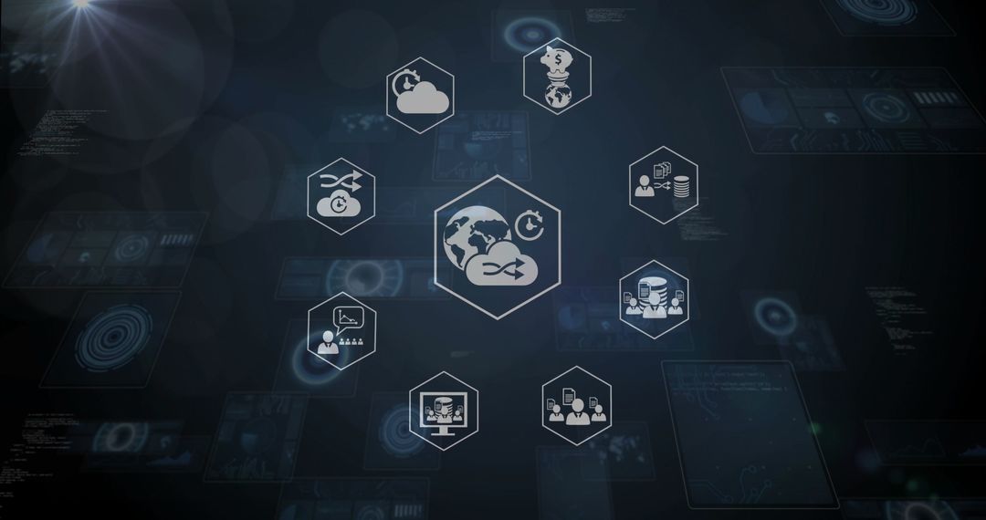 Futuristic Digital Interface with Network and Cloud Icons Concept