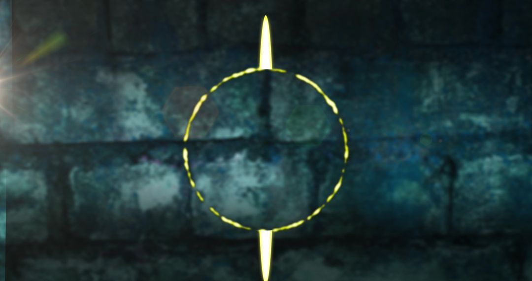 Neon Circle over Dark Brick Wall with Digital Interface Elements