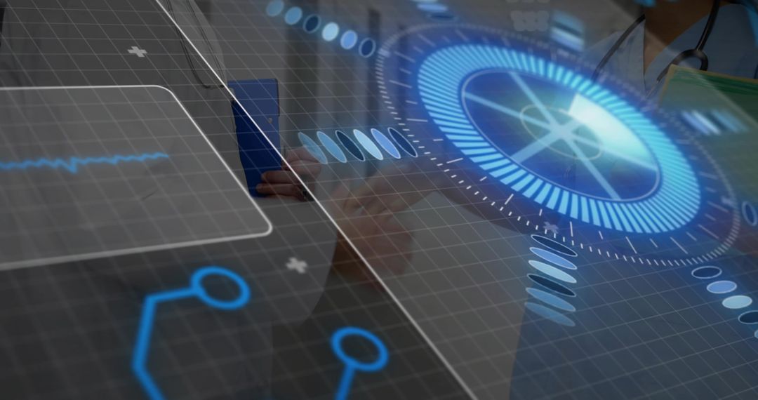 Futuristic Medical Hologram Interface in Healthcare Setting