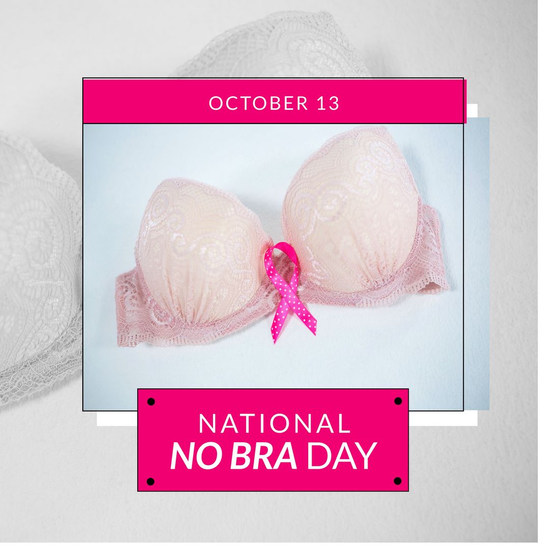 Image of national no bra day over grey background and frame with pink bra - Download Free Stock Templates Pikwizard.com