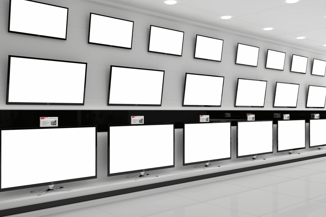 Transparent Store with Multiple TVs Displayed on Shelves - Download Free Stock Images Pikwizard.com
