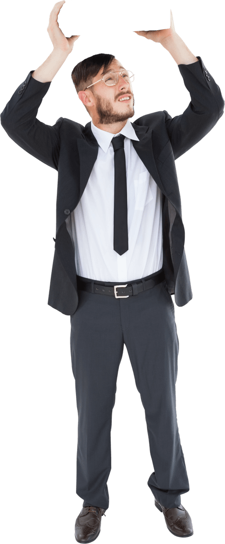 Caucasian Businessman Lifting Against Transparent Background