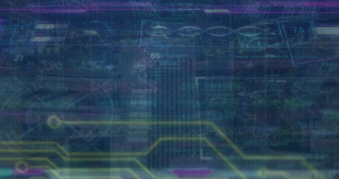 Futuristic Digital Dashboard with Circuit Traces and Analytics