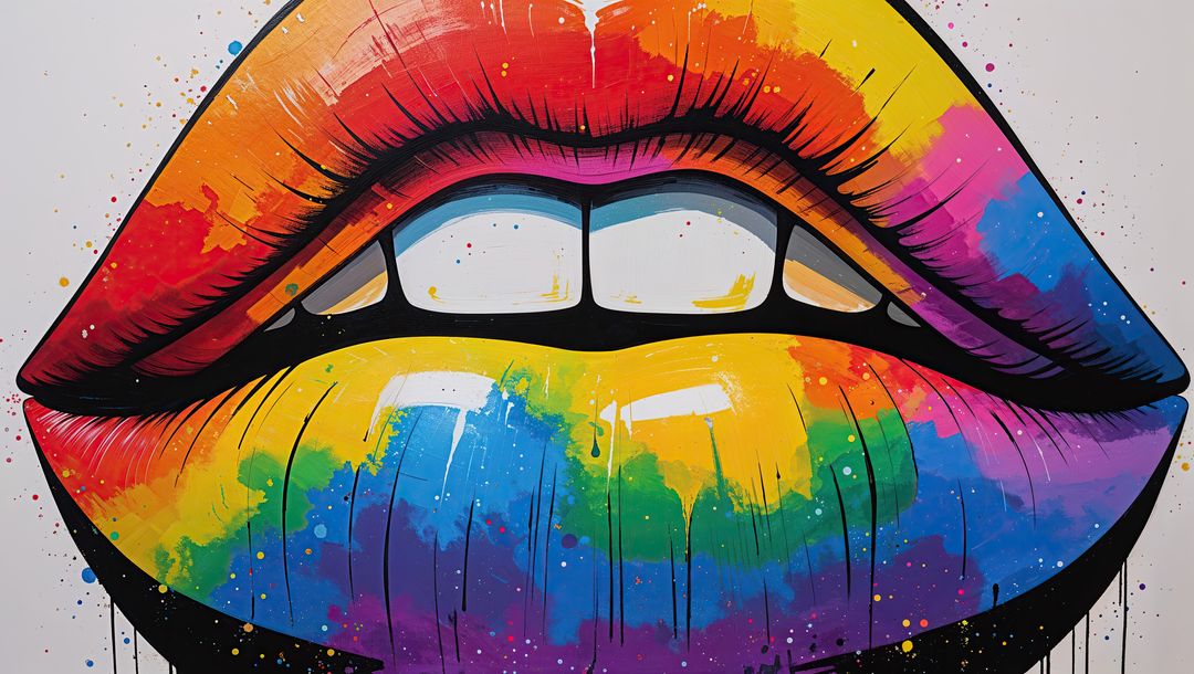 Vibrant Graffiti Lips Dripping Rainbow Paint in Urban Artistic Display