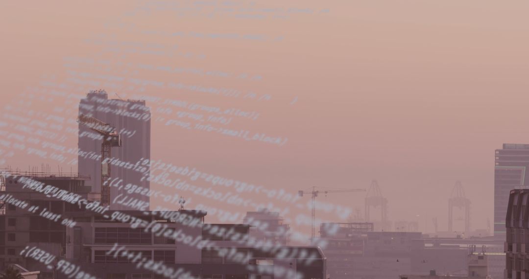 Digital Code Overlapping Urban Cityscape