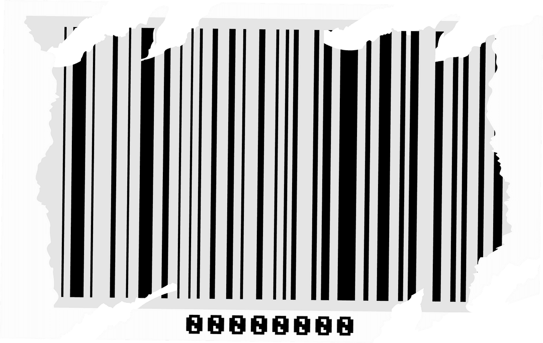 Minimalist Barcode on Torn Paper with Transparent Background