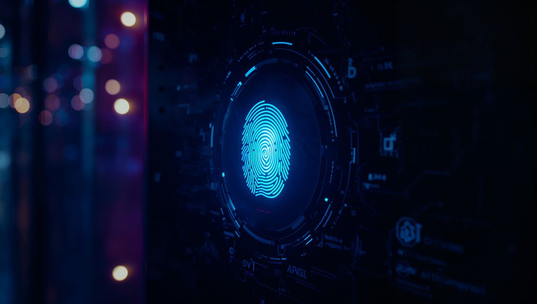 Futuristic Digital Fingerprint Scanning Interface with Security Circuitry