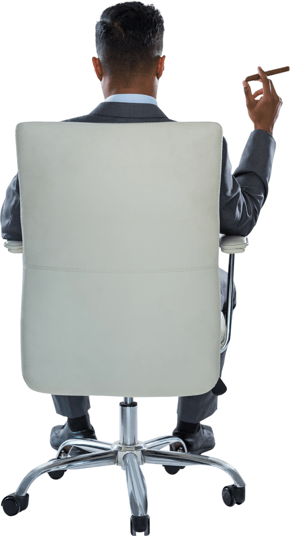 Businessman with Cigar Sitting in Office Chair On Transparent Background