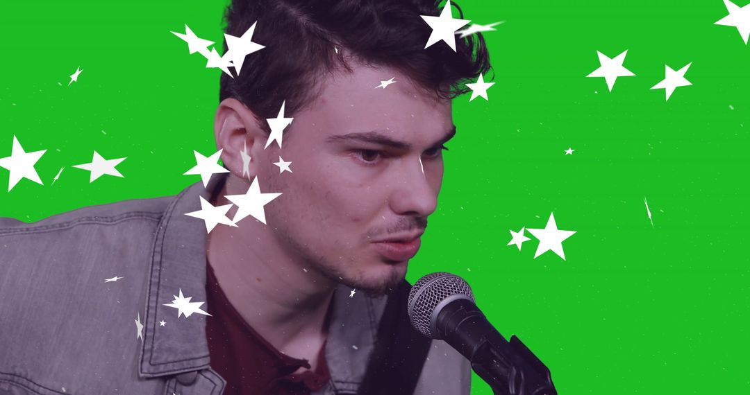 Singer Performing in Studio with Green Screen Star Effects