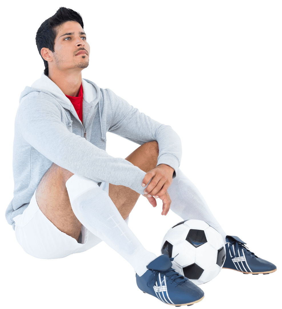 Transparent Image of Player Sitting with Soccer Ball
