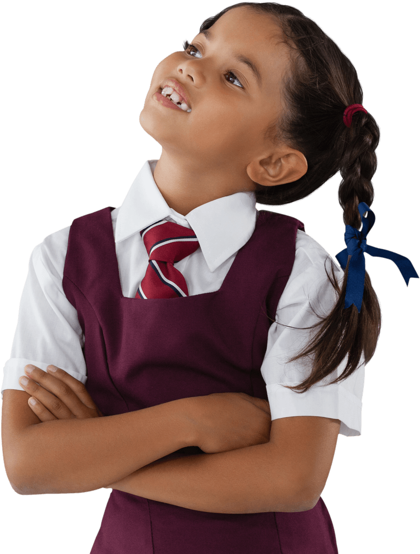 Thoughtful Schoolgirl Looking Away in Uniform Transparency