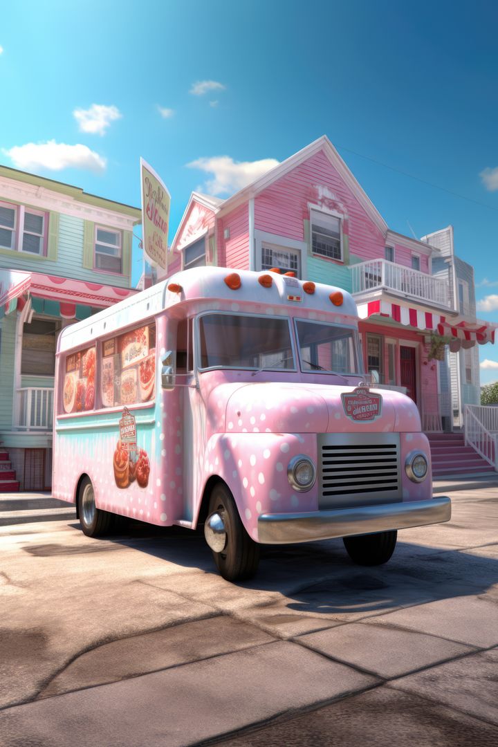 Vintage Ice Cream Truck in Quaint Neighborhood - Free Images, Stock Photos and Pictures on Pikwizard.com
