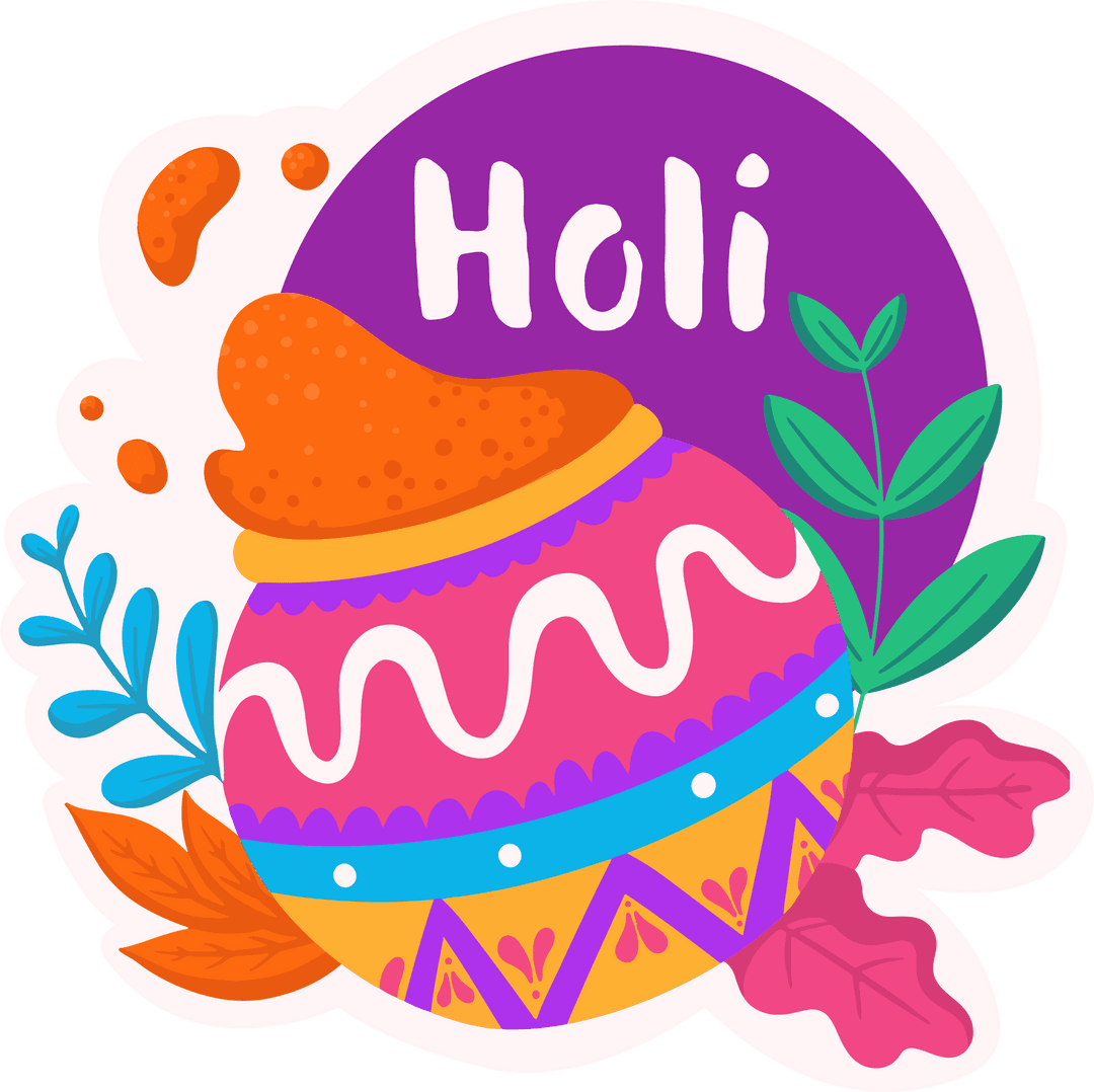 Colorful Pot with Holi Powder on Transparent Background