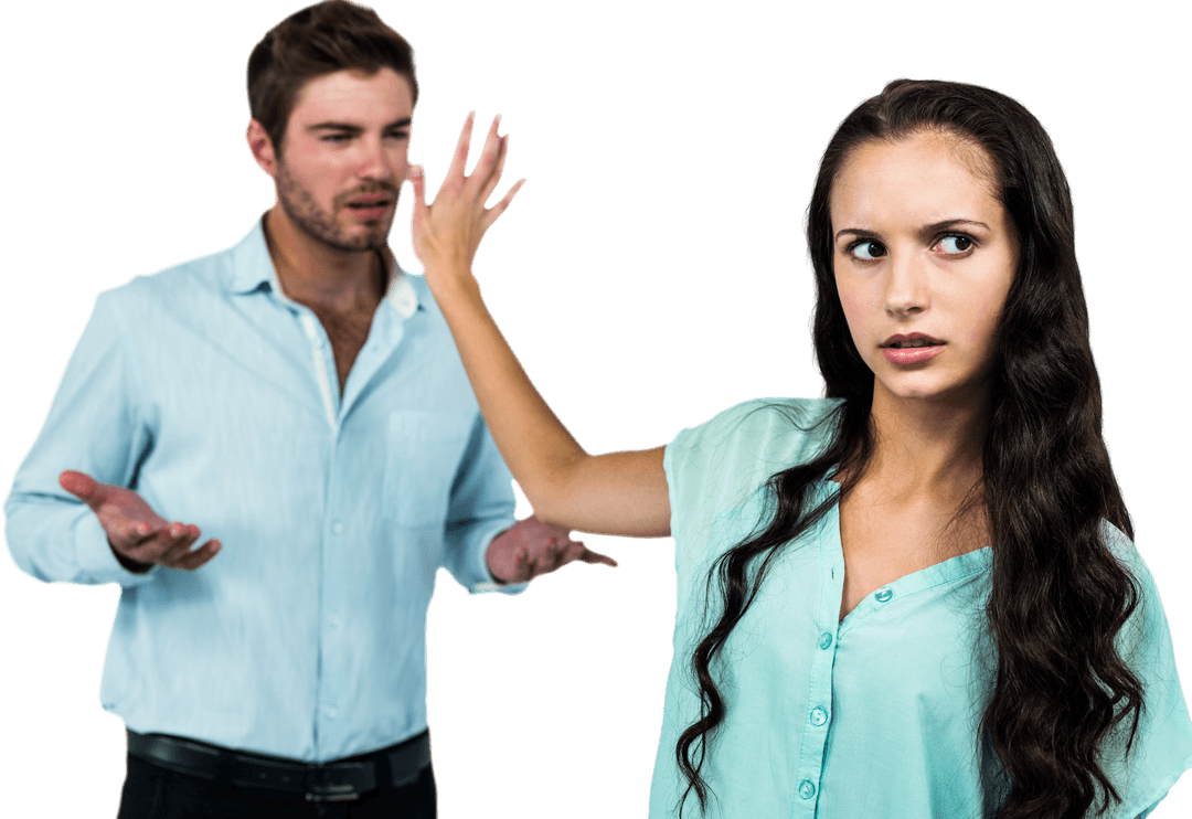 Woman Showing Frustration at Confused Man with Transparent Background
