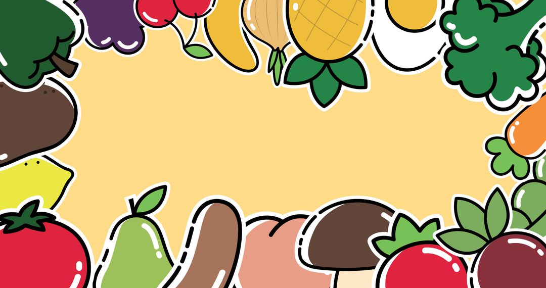 Vibrant Animated Vegetable Frame on Yellow Background