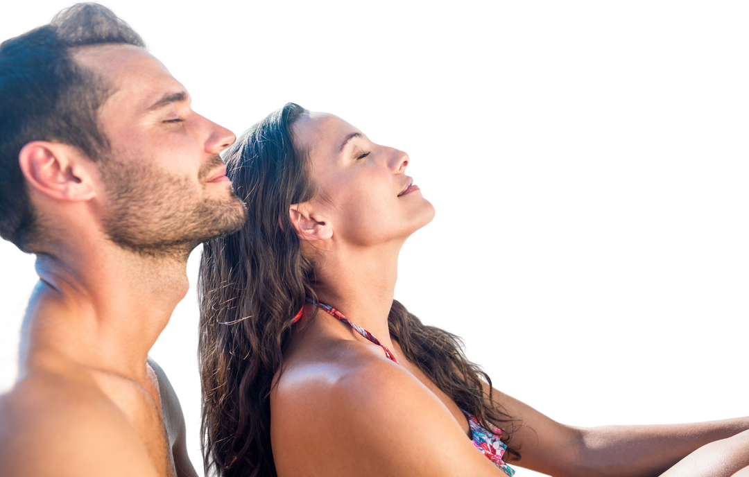 Caucasian Couple Relaxing Together With Closed Eyes During Summer Vacation on Transparent Background - Download Free Stock Images Pikwizard.com