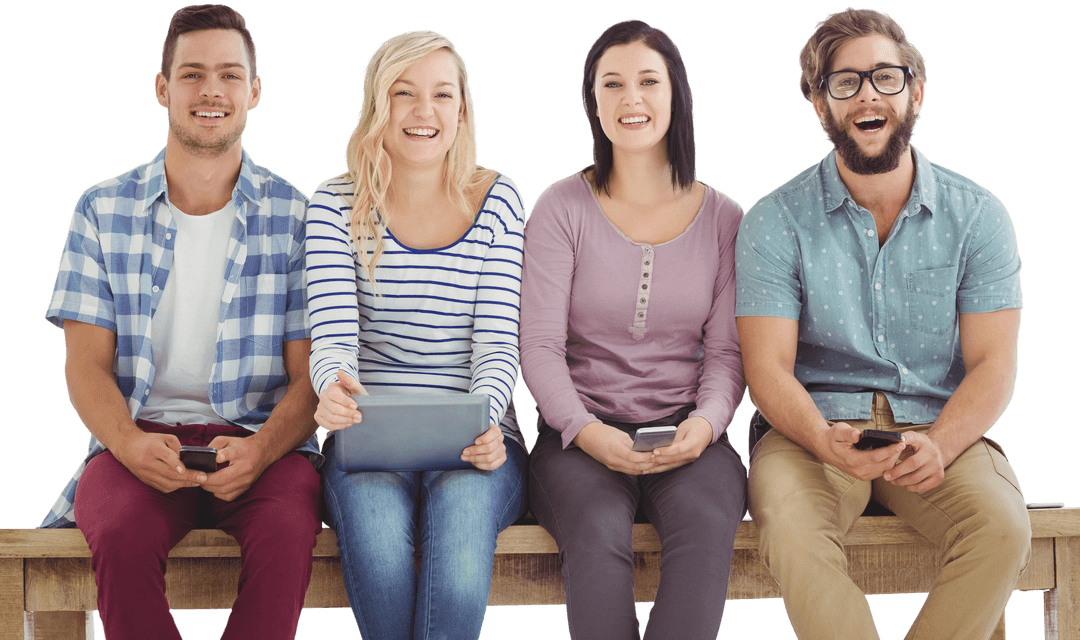 Young Adults Holding Tech Devices Transparent Background