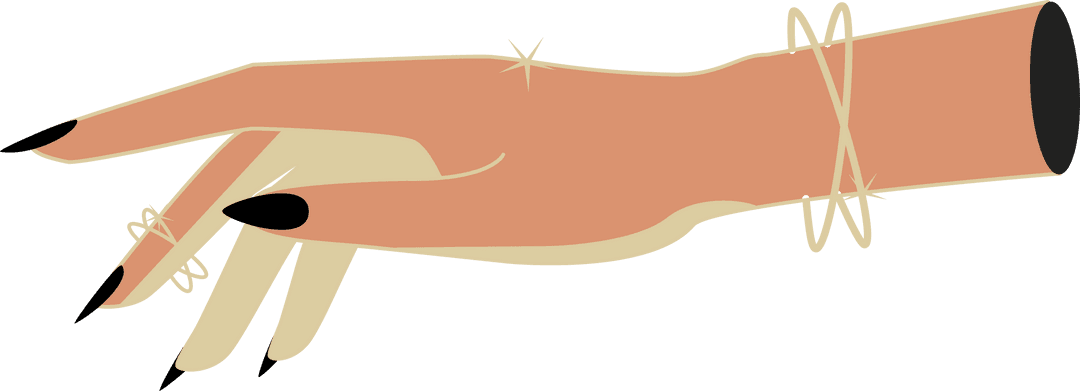 Elegant Hand with Black Nails and Jewelry on Transparent Background