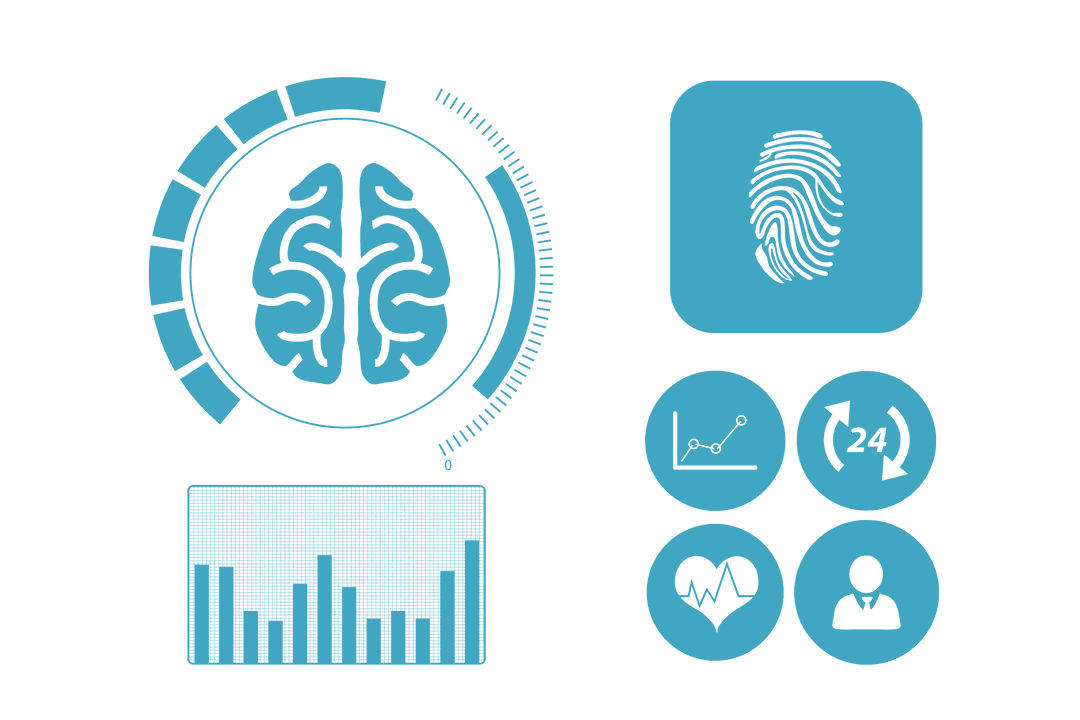 Digital Technology Interface with Brain Icon on Transparent Background