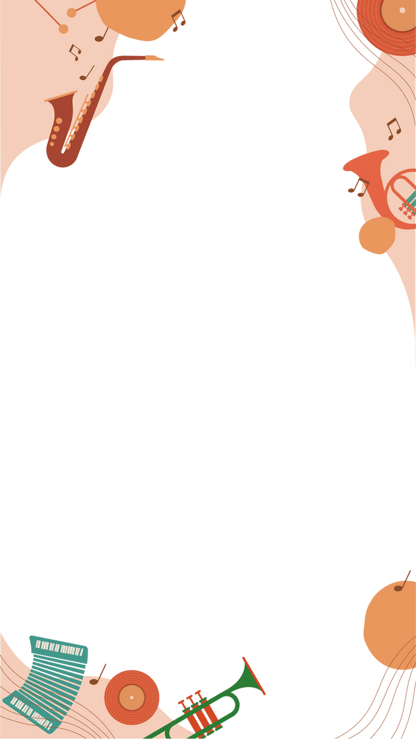 Vibrant Musical Frame with Instruments on Clear Background