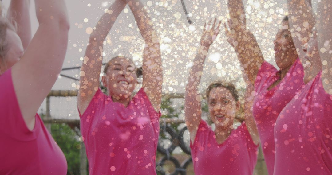 Diverse Women Teaming Up in Obstacle Course with Sparkling Effects