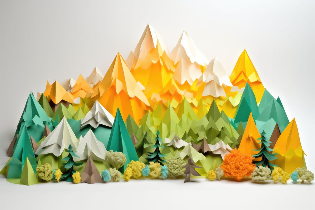 Origami landscape with trees and mountains, created using generative ai technology - Free Images, Stock Photos and Pictures on Pikwizard.com