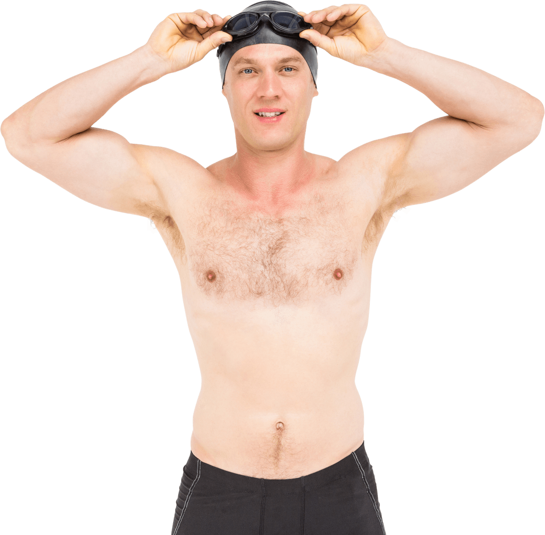 Transparent Background Portrait: Swimmer Adjusting Goggles