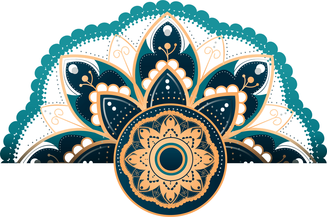 Elegant Half-Mandala with Lace and Dotted Details on Transparent Background
