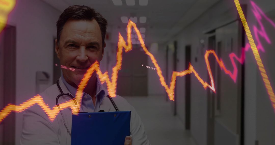 Doctor Analyzing Data Graph with Clipboard in Modern Hospital