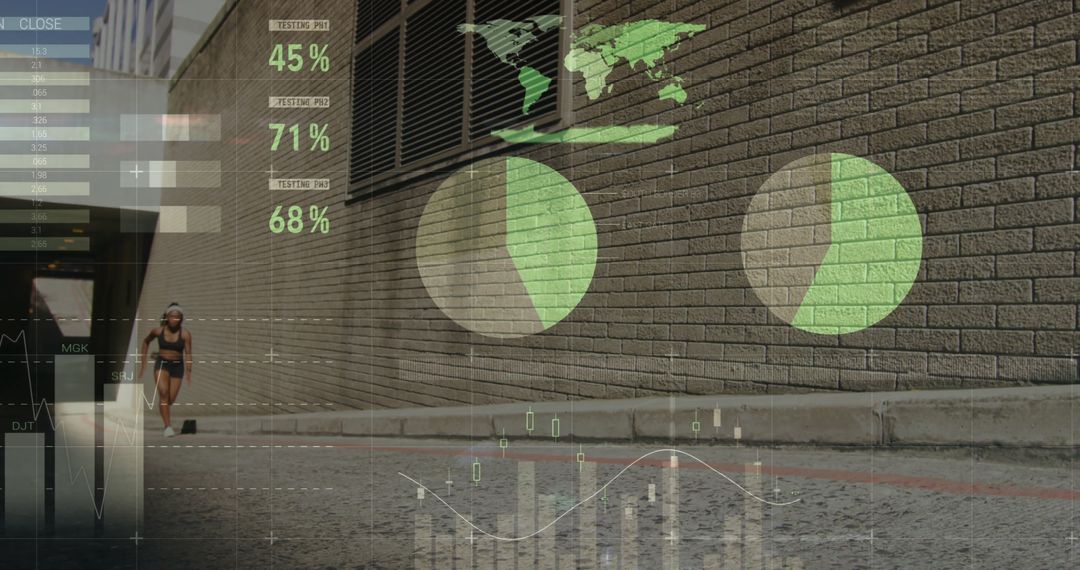 Woman Jogging with Augmented Reality Fitness Data Displays