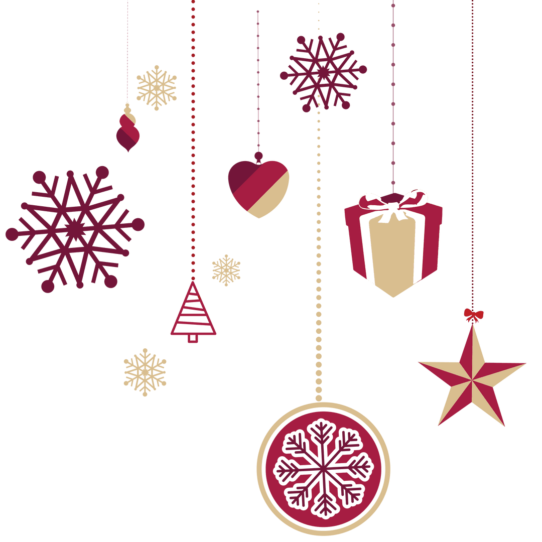 Colorful Christmas Ornament Decorations on Transparent Background