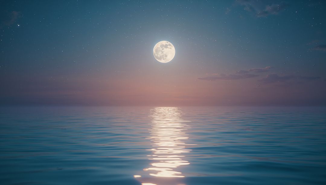 Full Moon Casting Reflection Over Serene Ocean at Dusk
