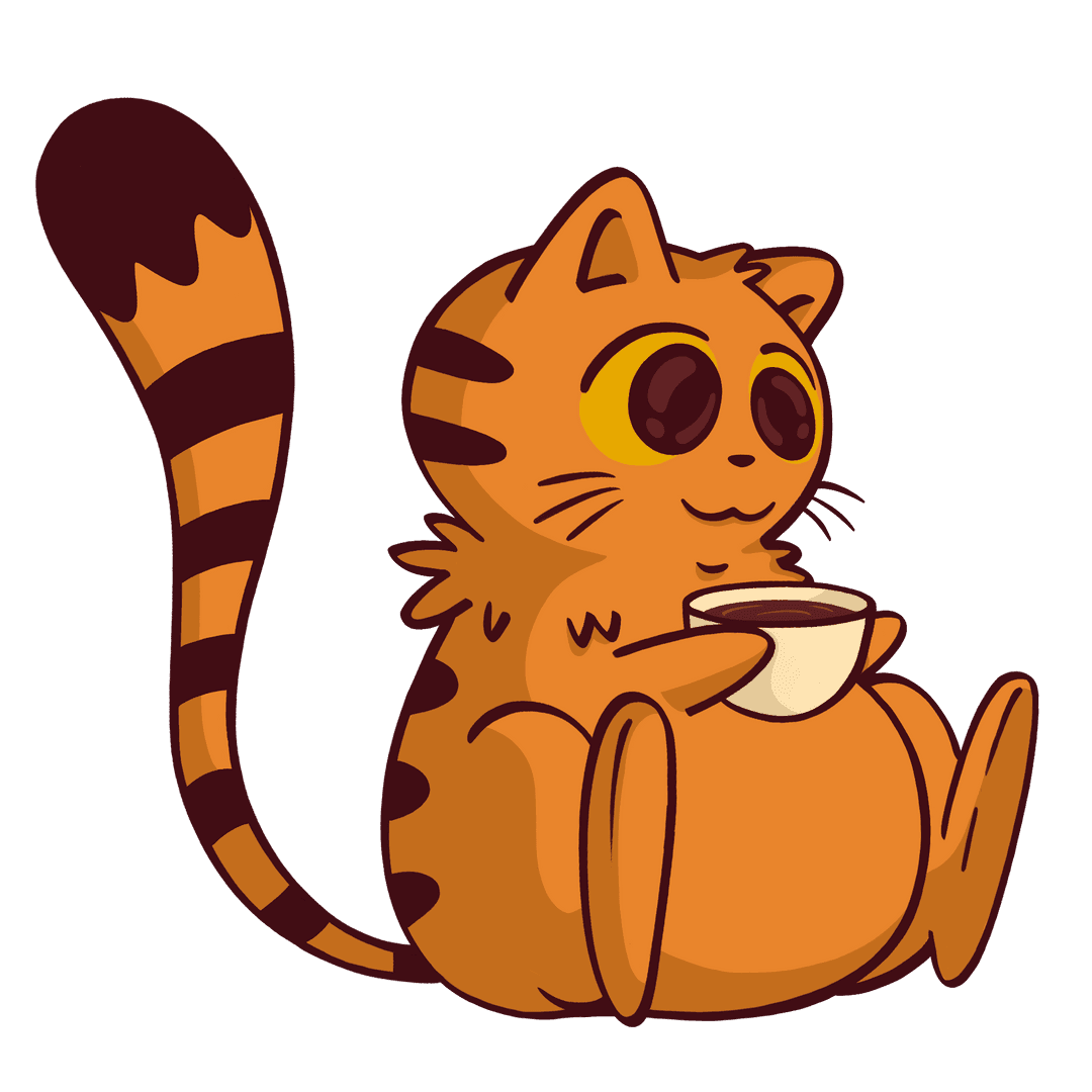 Whimsical Cat Enjoying Coffee on Transparent Background