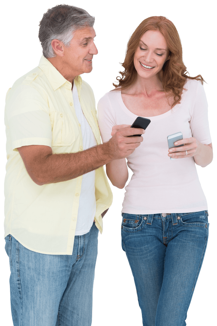 Casual Couple Happily Texting Using Mobile Phones, Transparent Background - Download Free Stock Images Pikwizard.com