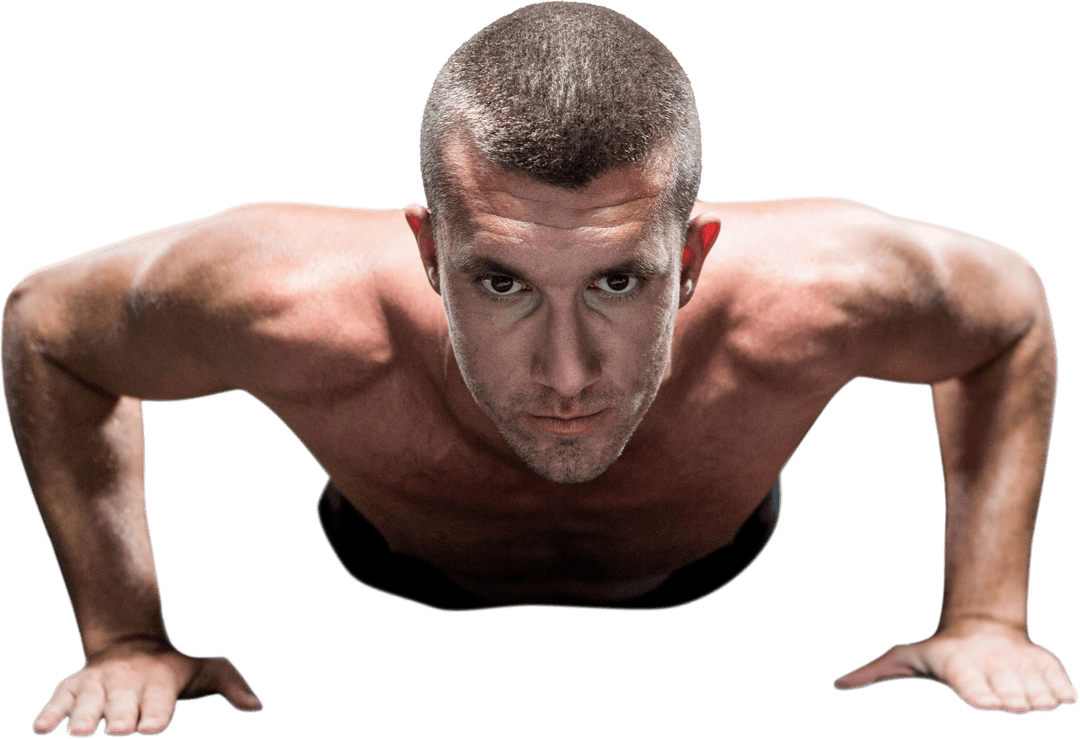 Transparent Fitness Athlete Focuses on Power Push-Up