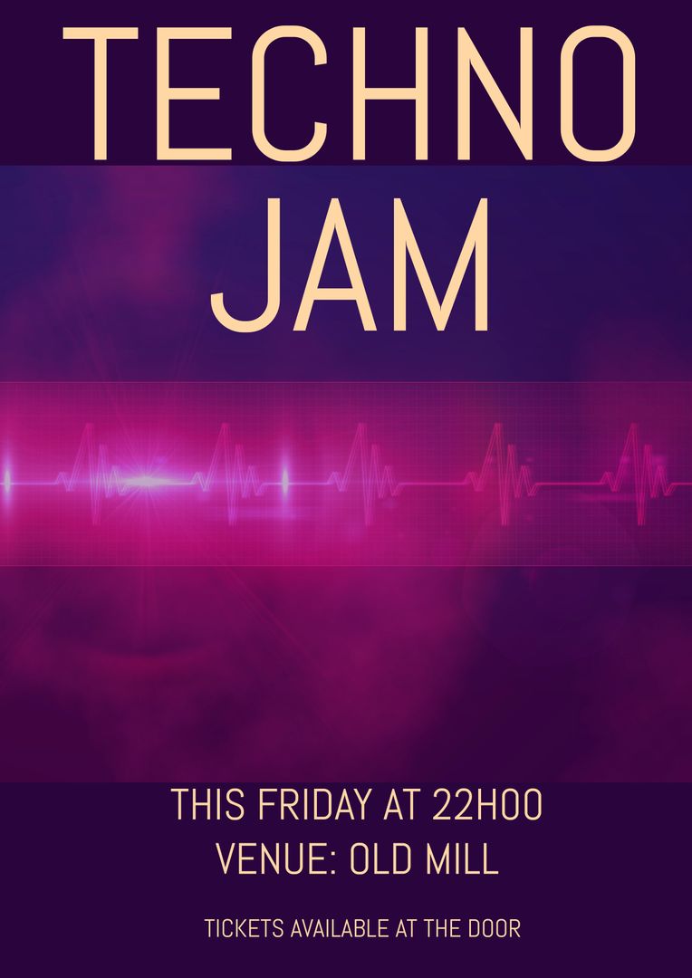 Techno Jam Event Poster with Heartbeat Lines Background - Download Free Stock Templates Pikwizard.com