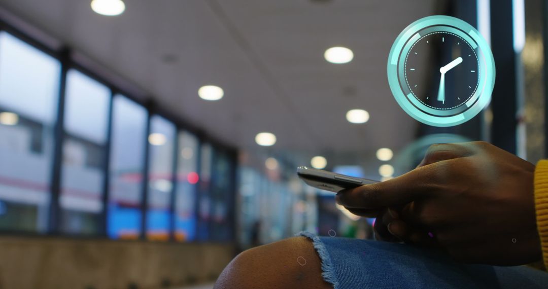 Digitally Enhanced Clock Interface with Businesswoman Using Smartphone